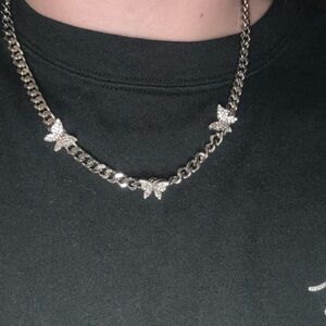 Silver Butterfly CZ Chain Necklace - Women Jewelry